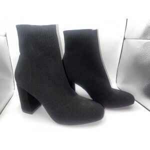 ERIKA MIA Fly Knit Booties Women's Size 6 M Black Sock Chunky Heel Ankle Boots